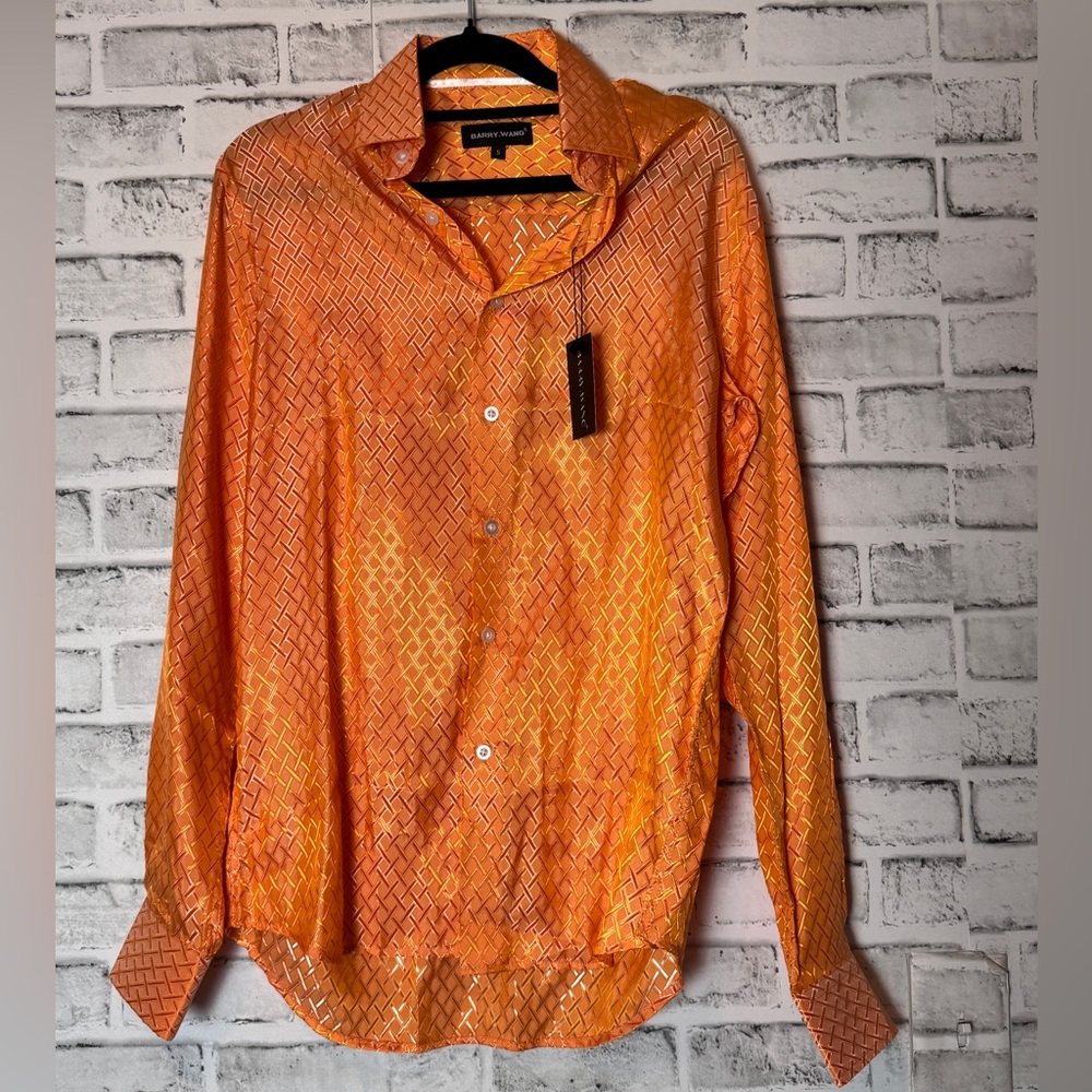 Barry.Wang Geometric Orange button‎ down Shirt